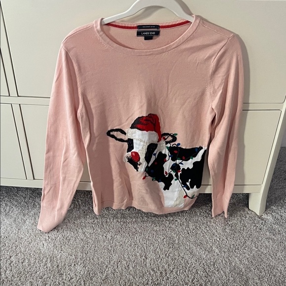 Lands End Christmas cow cotton sweater small - Picture 1 of 4